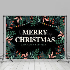 Lofaris Greenery Black Merry Christmas Happy New Year Backdrop