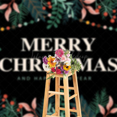 Lofaris Greenery Black Merry Christmas Happy New Year Backdrop