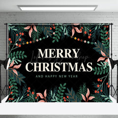 Lofaris Greenery Black Merry Christmas Happy New Year Backdrop