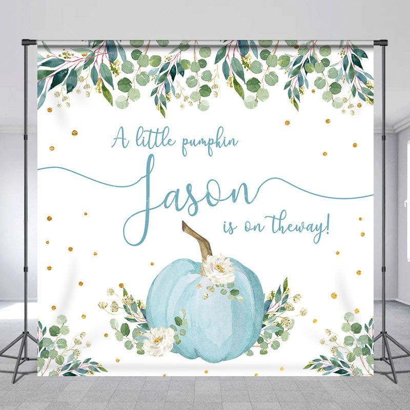 Lofaris Greenery Blue Pumpkin Custom Baby Shower Backdrop