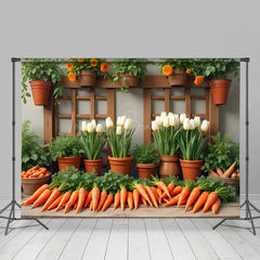 Lofaris Greenery Carrots Floral Spring Scene Photo Backdrop