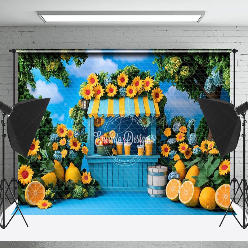 Lofaris Greenery Floral Lemonade Stand Summer Photo Backdrop