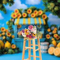 Lofaris Greenery Floral Lemonade Stand Summer Photo Backdrop