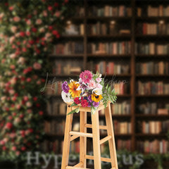 Lofaris Greenery Floral Wooden Bookshelf Spring Backdrop