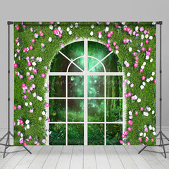 Lofaris Greenery Pink Floral Fence Forest Room Set Backdrop