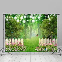 Lofaris Greenery Pink Floral Fence Forest Room Set Backdrop