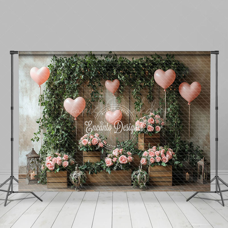 Lofaris Greenery Pink Rose Balloons Valentines Day Backdrop