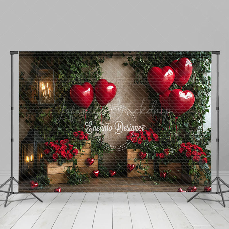 Lofaris Greenery Red Rose Balloons Valentines Day Backdrop