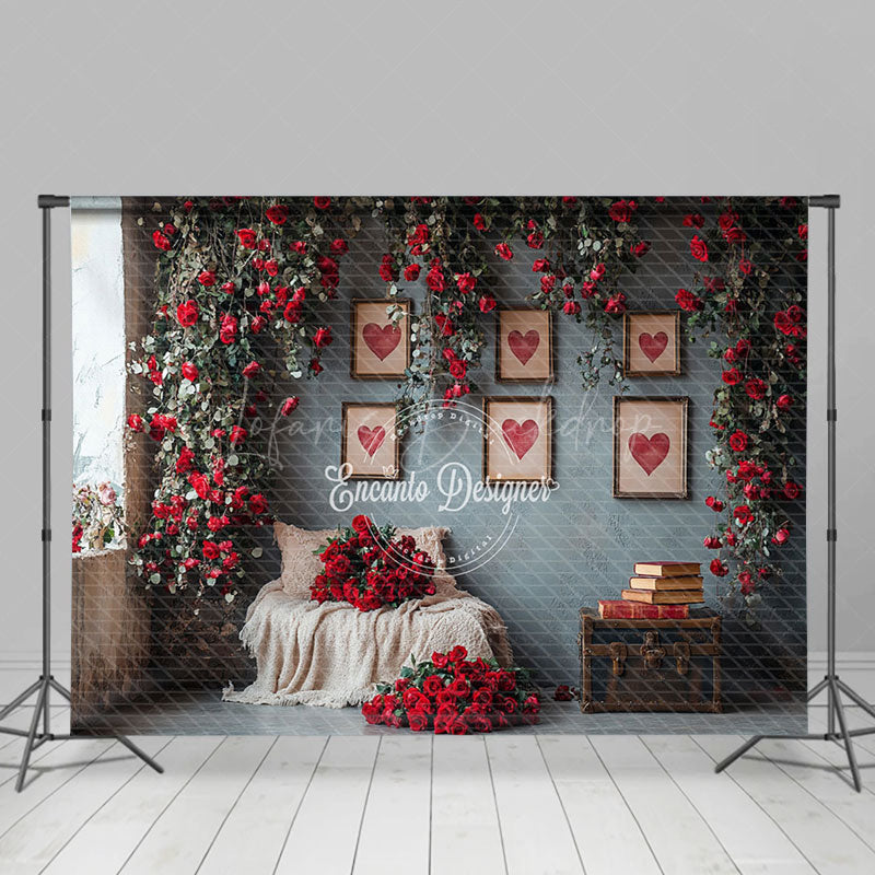 Lofaris Greenery Red Rose Retro Valentines Vibe Backdrop