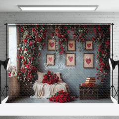 Lofaris Greenery Red Rose Retro Valentines Vibe Backdrop