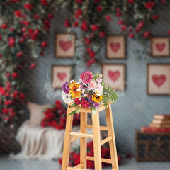 Lofaris Greenery Red Rose Retro Valentines Vibe Backdrop