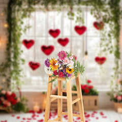 Lofaris Greenery Rose Window Romantic Valentines Day Backdrop