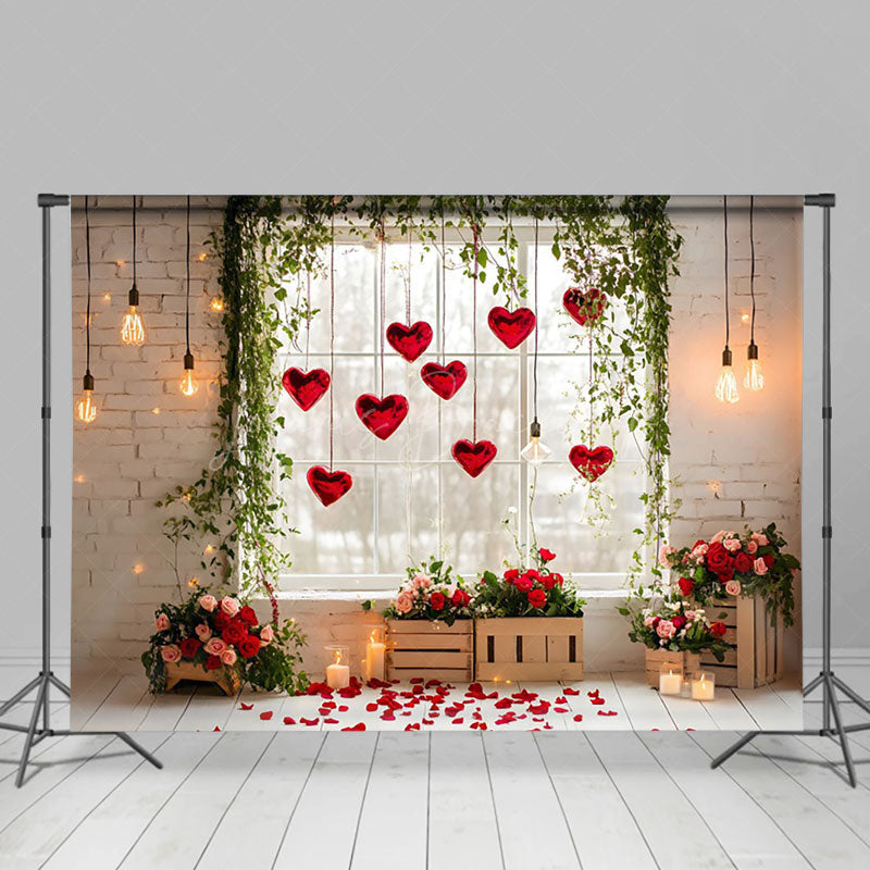 Lofaris Greenery Rose Window Romantic Valentines Day Backdrop