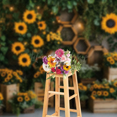 Lofaris Greenery Sunflower Rustic Wooden Spring Backdrop