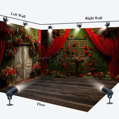 Lofaris Greenery Wall Red Curtain Rose Room Set Backdrop