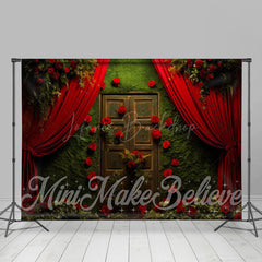 Lofaris Greenery Wall Red Curtain Rose Room Set Backdrop