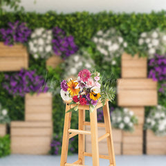 Lofaris Greenery Wall White Purple Floral Spring Backdrop