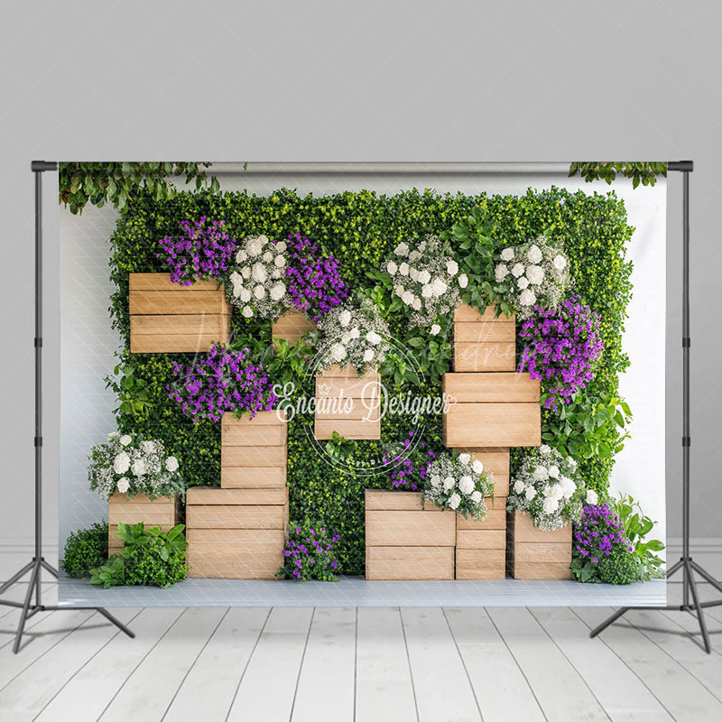 Lofaris Greenery Wall White Purple Floral Spring Backdrop