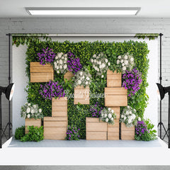 Lofaris Greenery Wall White Purple Floral Spring Backdrop