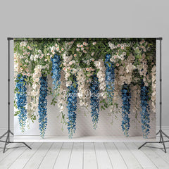 Lofaris Greenery White Blue Floral Photography Backdrop