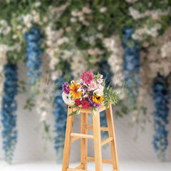 Lofaris Greenery White Blue Floral Photography Backdrop