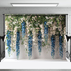 Lofaris Greenery White Blue Floral Photography Backdrop