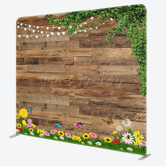 Lofaris Greenery Wildflower Wood Grain Pillow Cover Backdrop