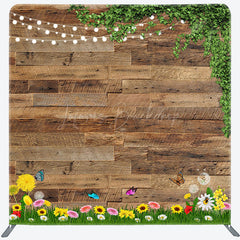 Lofaris Greenery Wildflower Wood Grain Pillow Cover Backdrop