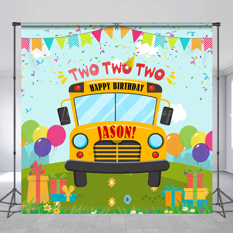 Lofaris Greenfield School Bus Custom Name Birthday Backdrop