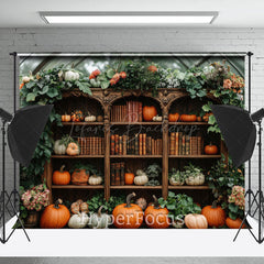 Lofaris Greenhouse Bookshelf Pumpkins Autumn Photo Backdrop