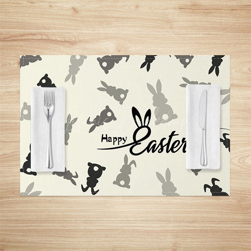 Lofaris Grey Black Bunny Happy Easter Set Of 4 Placemats