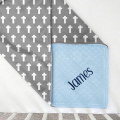 Lofaris Grey Dense White Easter Cross Minky Baby Blanket