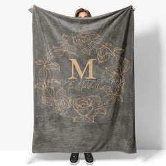 Lofaris Grey Gold Line Wreath Custom Initials Name Blanket