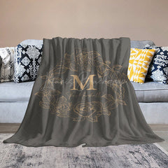 Lofaris Grey Gold Line Wreath Custom Initials Name Blanket