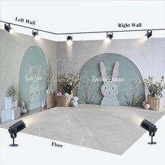 Lofaris Grey Green Wall Bunny Eggs Easter Room Set Backdrop