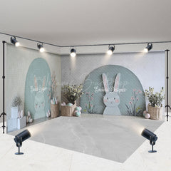 Lofaris Grey Green Wall Bunny Eggs Easter Room Set Backdrop