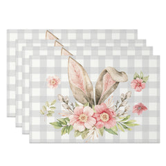 Lofaris Grey White Plaid Bunny Ear Easter Set Of 4 Placemats