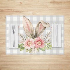 Lofaris Grey White Plaid Bunny Ear Easter Set Of 4 Placemats