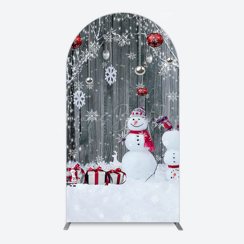 Lofaris Grey Wooden Snowman Christmas Vibe Arch Backdrop