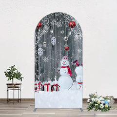 Lofaris Grey Wooden Snowman Christmas Vibe Arch Backdrop