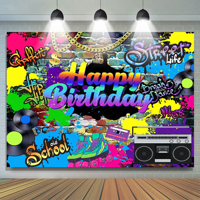 Lofaris Groovy Colorful Happy Birthday Celebration Backdrop