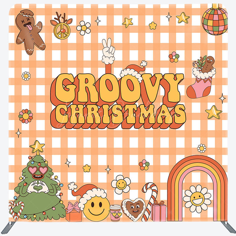 Lofaris Groovy Yellow Merry Christmas Pillow Case Backdrop