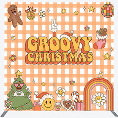 Lofaris Groovy Yellow Merry Christmas Pillow Case Backdrop