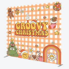 Lofaris Groovy Yellow Merry Christmas Pillow Case Backdrop