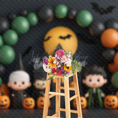 Lofaris Halloween Balloons Castle Moon Bats Photo Backdrop