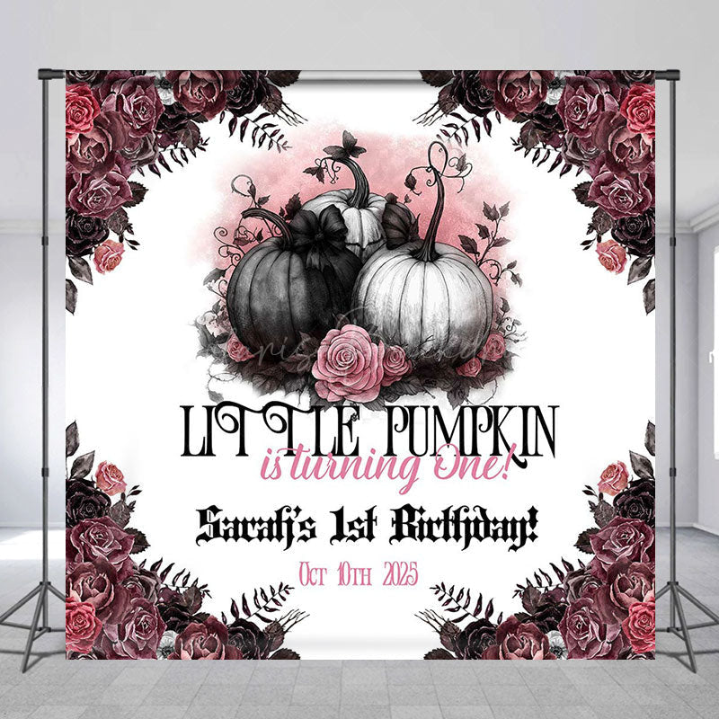 Lofaris Halloween Floral Pumpkin Custom 1st Birthday Backdrop