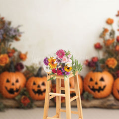 Lofaris Halloween Pumpkins Floral Trunk Photography Backdrop