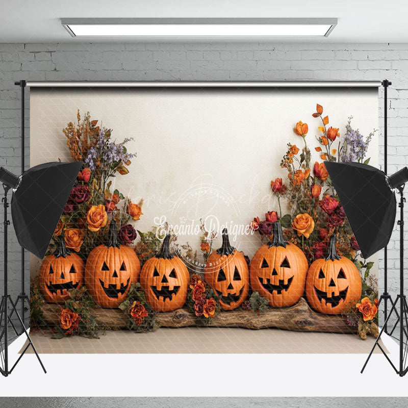 Lofaris Halloween Pumpkins Floral Trunk Photography Backdrop