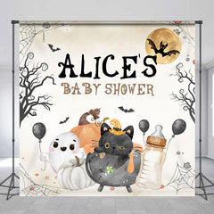 Lofaris Halloween Vibe Moon Custom Name Baby Shower Backdrop