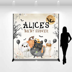 Lofaris Halloween Vibe Moon Custom Name Baby Shower Backdrop